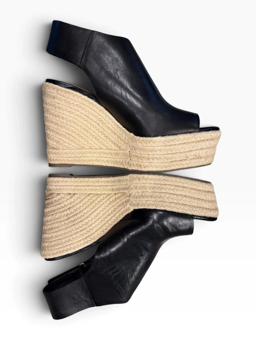 Aerosoles x Martha Stewart Hillside Black Leather Espadrille Wedges 5M